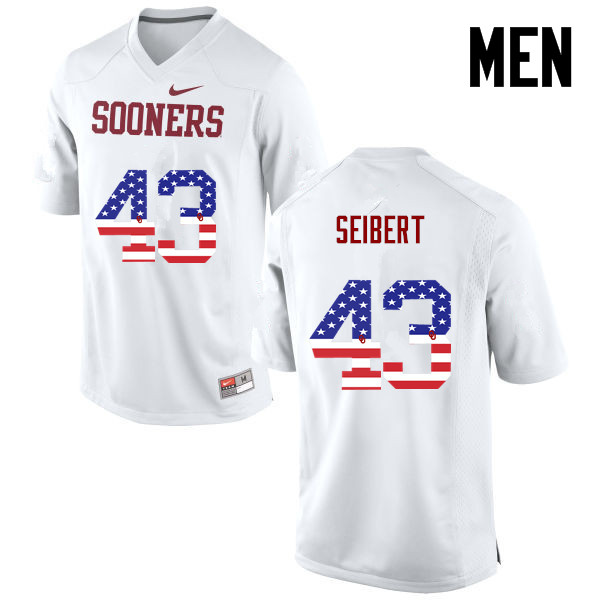 Men Oklahoma Sooners #43 Austin Seibert College Football USA Flag Fashion Jerseys-White - Click Image to Close